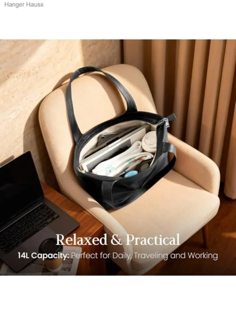 Genuine Leather Slouchy Tote Bag for Women Work Laptop Zipper Closure
